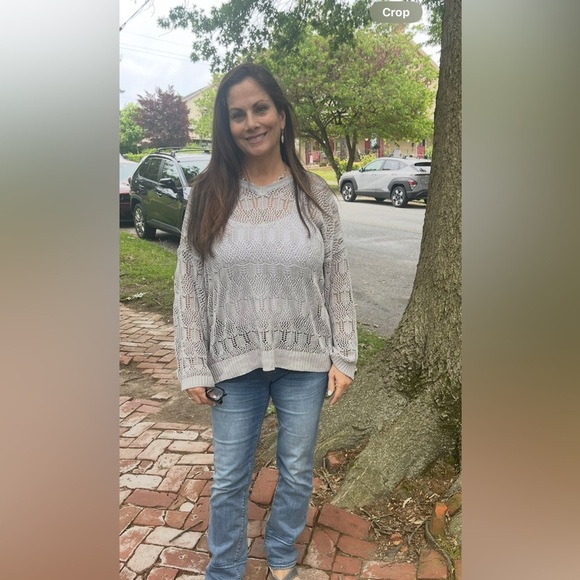 POL new Crochet grey Knit Women's Sweater sz M L $58 - Picture 4 of 5